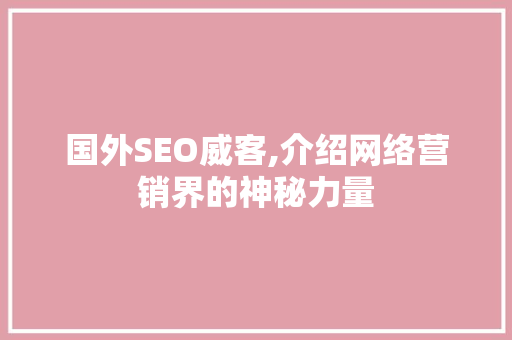 国外SEO威客,介绍网络营销界的神秘力量