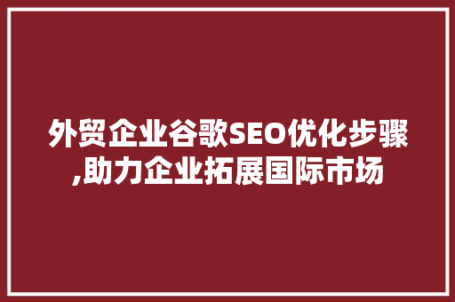 外贸企业谷歌SEO优化步骤,助力企业拓展国际市场