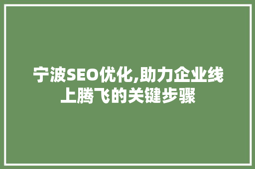 宁波SEO优化,助力企业线上腾飞的关键步骤