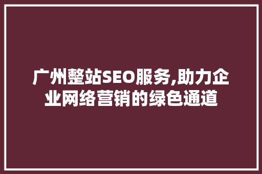 广州整站SEO服务,助力企业网络营销的绿色通道