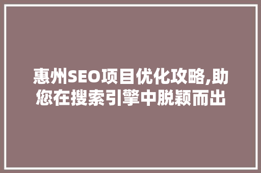 惠州SEO项目优化攻略,助您在搜索引擎中脱颖而出