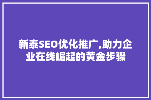 新泰SEO优化推广,助力企业在线崛起的黄金步骤