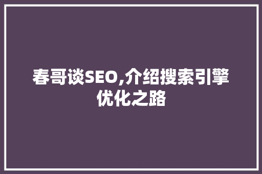 春哥谈SEO,介绍搜索引擎优化之路