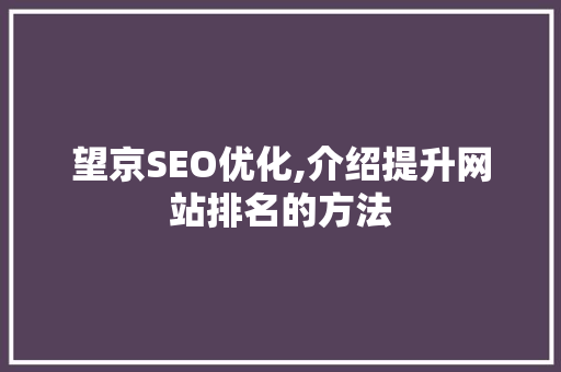 望京SEO优化,介绍提升网站排名的方法