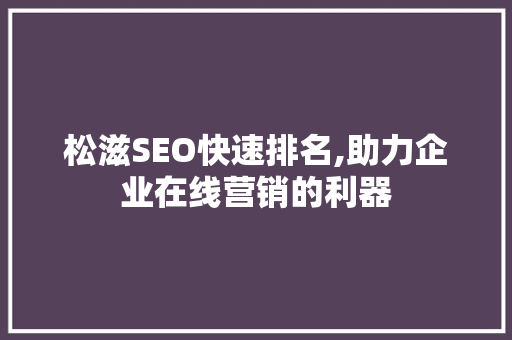松滋SEO快速排名,助力企业在线营销的利器