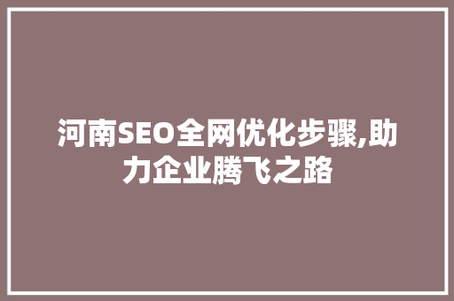 河南SEO全网优化步骤,助力企业腾飞之路