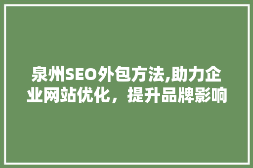 泉州SEO外包方法,助力企业网站优化，提升品牌影响力  第1张