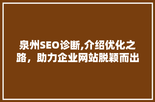 泉州SEO诊断,介绍优化之路，助力企业网站脱颖而出