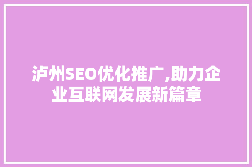 泸州SEO优化推广,助力企业互联网发展新篇章