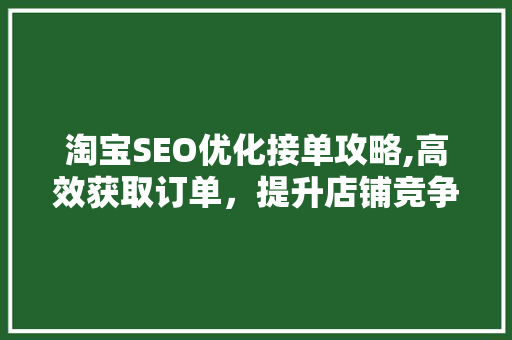 淘宝SEO优化接单攻略,高效获取订单，提升店铺竞争力