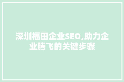 深圳福田企业SEO,助力企业腾飞的关键步骤