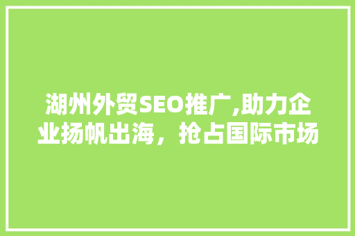 湖州外贸SEO推广,助力企业扬帆出海，抢占国际市场先机