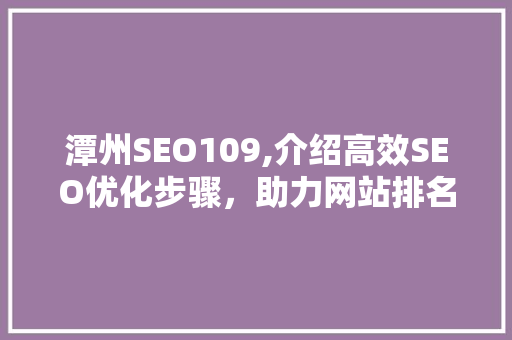 潭州SEO109,介绍高效SEO优化步骤，助力网站排名飙升