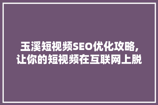 玉溪短视频SEO优化攻略,让你的短视频在互联网上脱颖而出