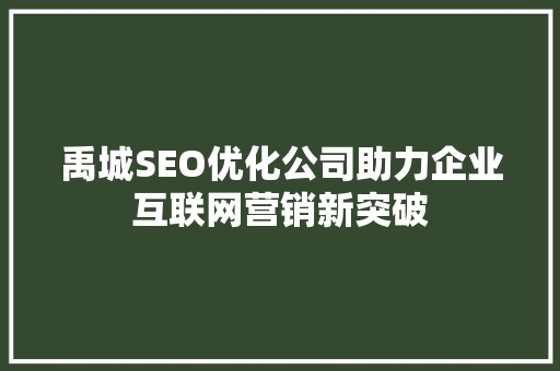 禹城SEO优化公司助力企业互联网营销新突破