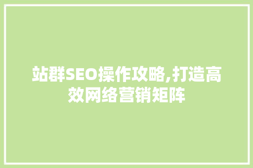 站群SEO操作攻略,打造高效网络营销矩阵