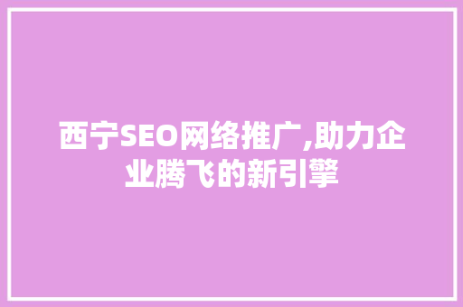 西宁SEO网络推广,助力企业腾飞的新引擎