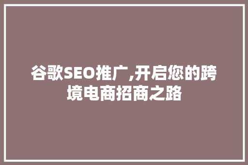 谷歌SEO推广,开启您的跨境电商招商之路