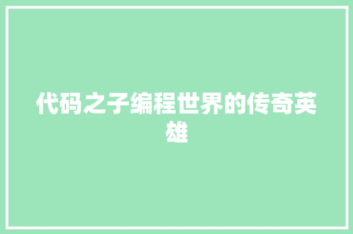 代码之子编程世界的传奇英雄