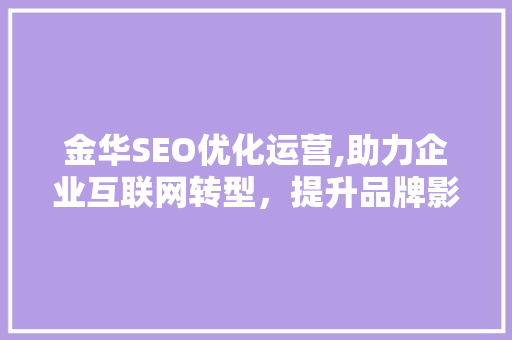 金华SEO优化运营,助力企业互联网转型，提升品牌影响力