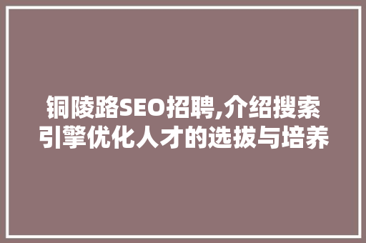 铜陵路SEO招聘,介绍搜索引擎优化人才的选拔与培养之路