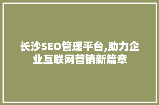 长沙SEO管理平台,助力企业互联网营销新篇章