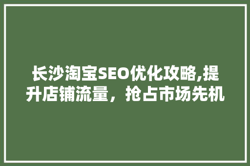 长沙淘宝SEO优化攻略,提升店铺流量，抢占市场先机