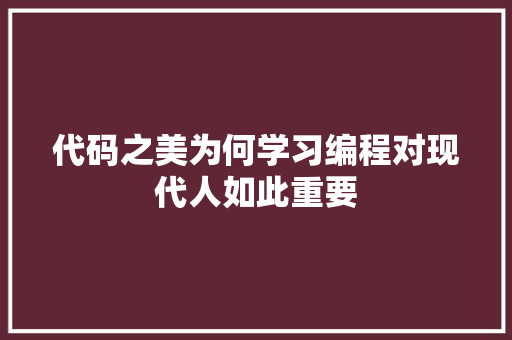 代码之美为何学习编程对现代人如此重要  第1张