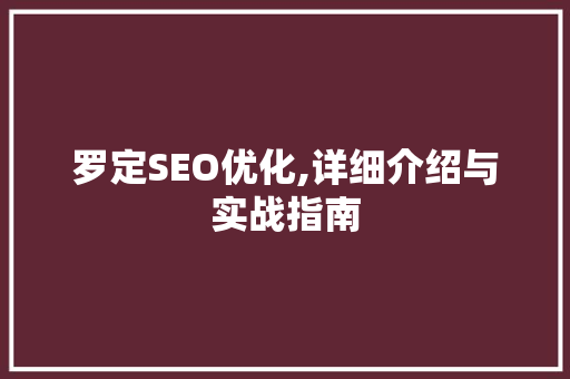 罗定SEO优化,详细介绍与实战指南