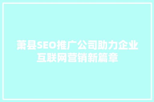 萧县SEO推广公司助力企业互联网营销新篇章
