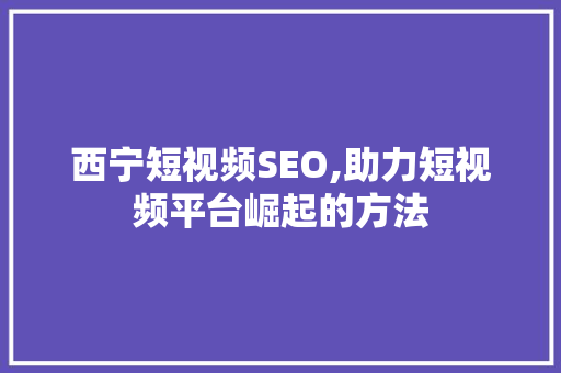 西宁短视频SEO,助力短视频平台崛起的方法