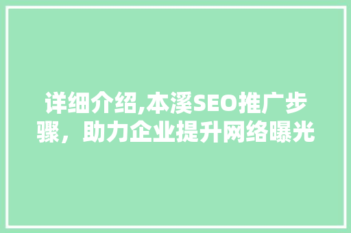 详细介绍,本溪SEO推广步骤，助力企业提升网络曝光度