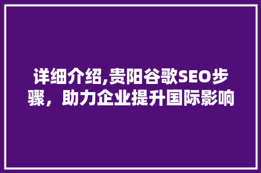 详细介绍,贵阳谷歌SEO步骤，助力企业提升国际影响力