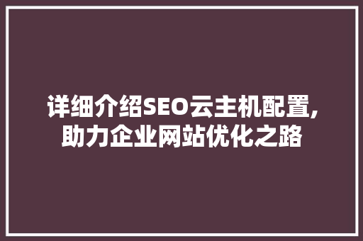详细介绍SEO云主机配置,助力企业网站优化之路
