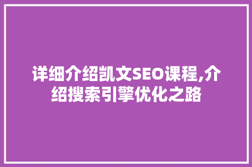 详细介绍凯文SEO课程,介绍搜索引擎优化之路