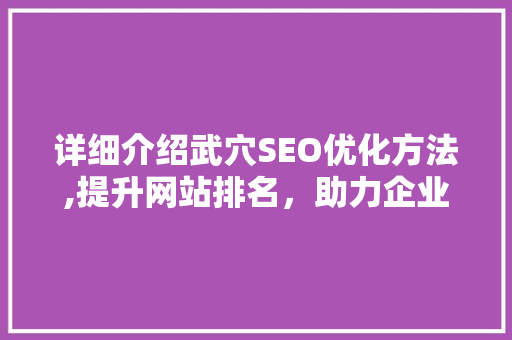 详细介绍武穴SEO优化方法,提升网站排名，助力企业腾飞