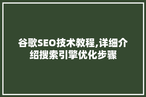 谷歌SEO技术教程,详细介绍搜索引擎优化步骤