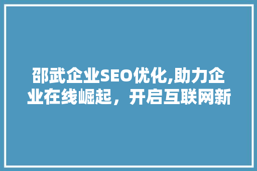 邵武企业SEO优化,助力企业在线崛起，开启互联网新时代