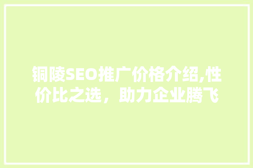 铜陵SEO推广价格介绍,性价比之选，助力企业腾飞