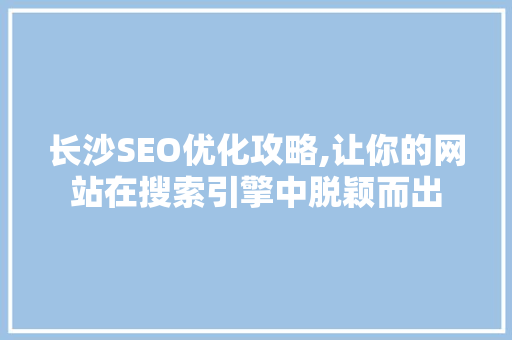 长沙SEO优化攻略,让你的网站在搜索引擎中脱颖而出