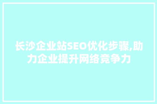 长沙企业站SEO优化步骤,助力企业提升网络竞争力
