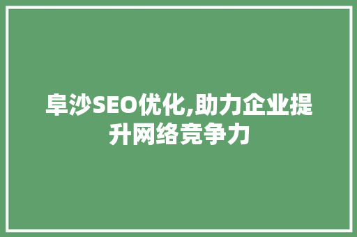 阜沙SEO优化,助力企业提升网络竞争力  第1张