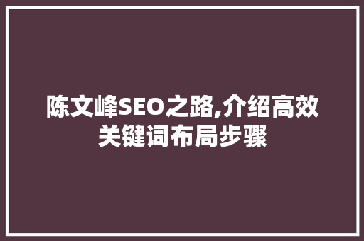 陈文峰SEO之路,介绍高效关键词布局步骤  第1张