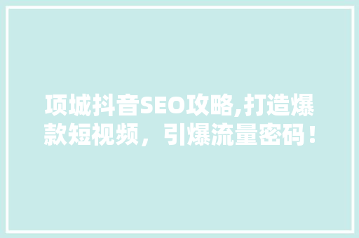 项城抖音SEO攻略,打造爆款短视频，引爆流量密码！