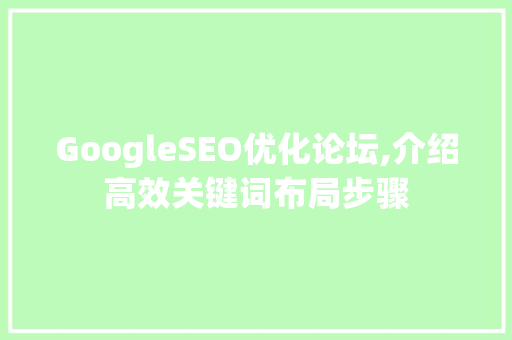 GoogleSEO优化论坛,介绍高效关键词布局步骤