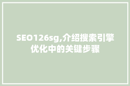 SEO126sg,介绍搜索引擎优化中的关键步骤
