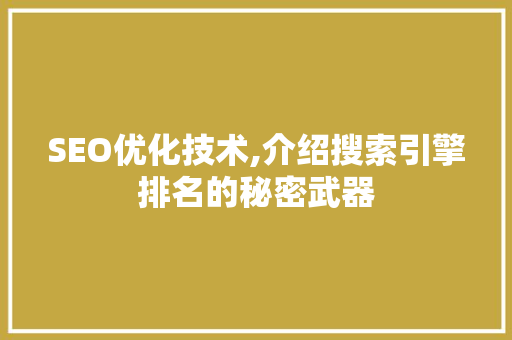 SEO优化技术,介绍搜索引擎排名的秘密武器
