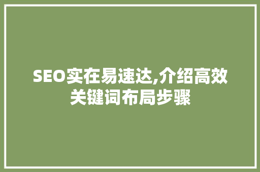 SEO实在易速达,介绍高效关键词布局步骤