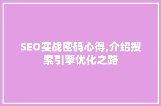 SEO实战密码心得,介绍搜索引擎优化之路