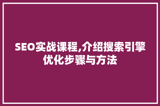SEO实战课程,介绍搜索引擎优化步骤与方法